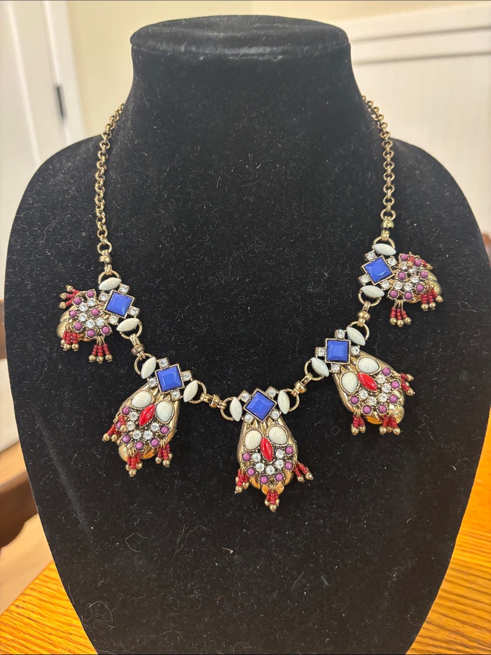 Gold-Tone Multicolor Statement Necklace with Blue Accent